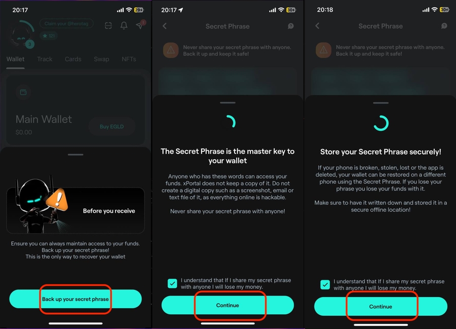 5 - xPortal - backup your secret phrase