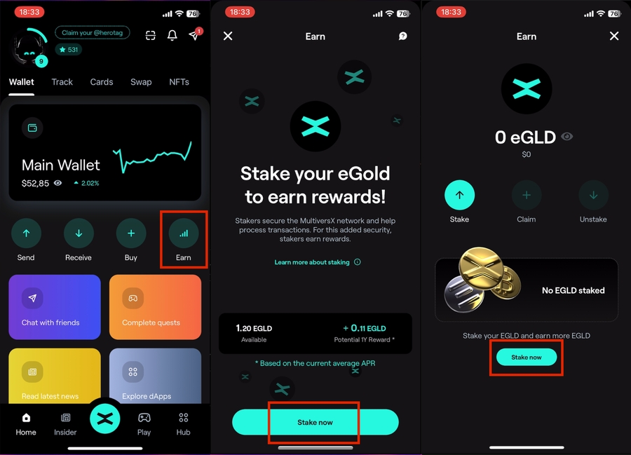 8 - xPortal - earn button, start staking