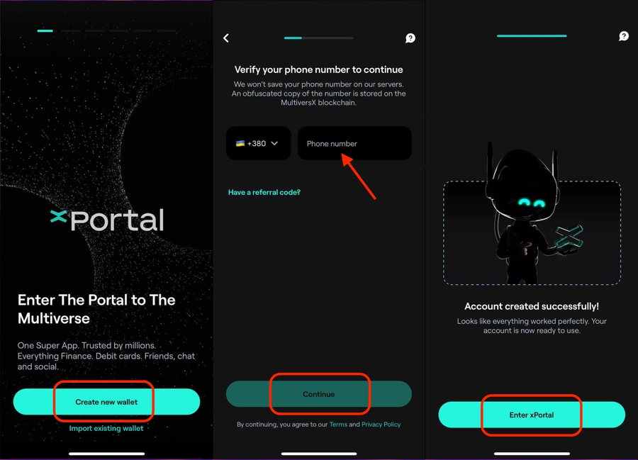 3 - Create xPortal wallet menu