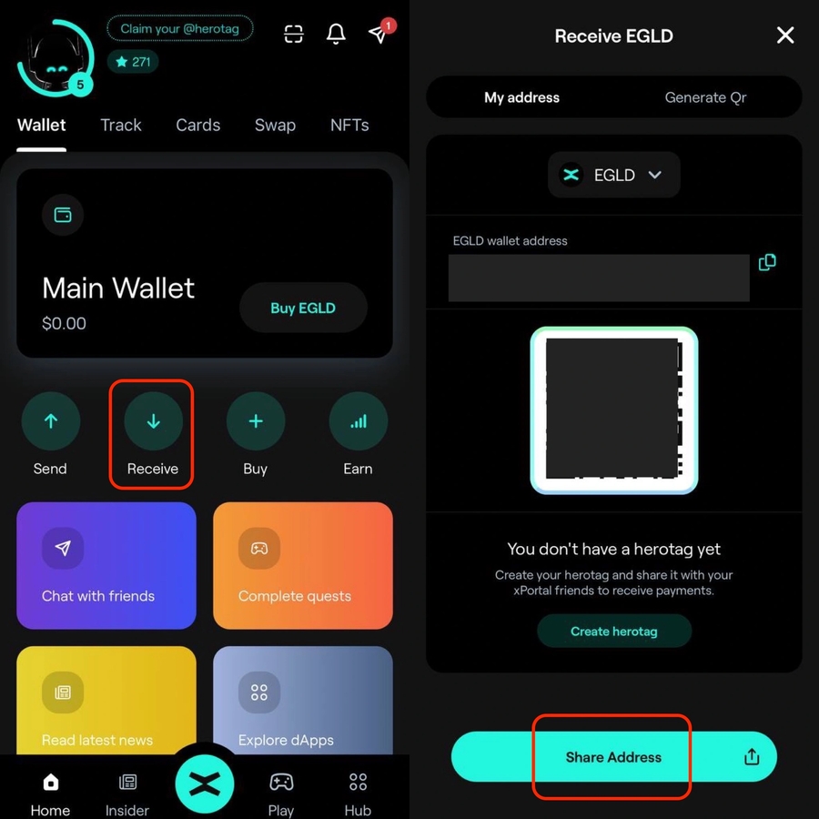 7 - xPortal - Top up your wallet, get address